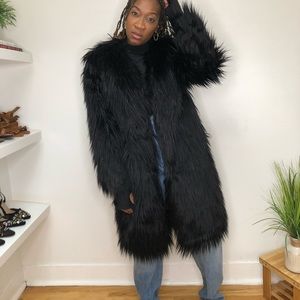 Longline Black Faux Fur Coat